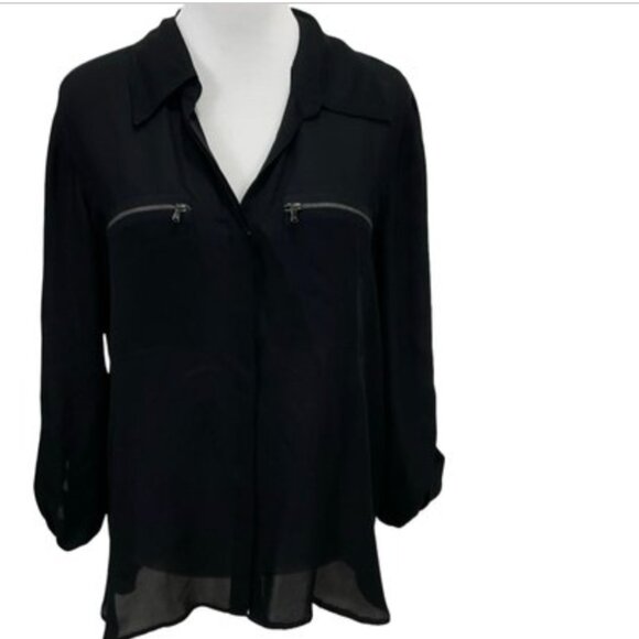 L'AGENCE | Size 8 | Black 100% Silk Long-Sleeved Blouse - Picture 1 of 11